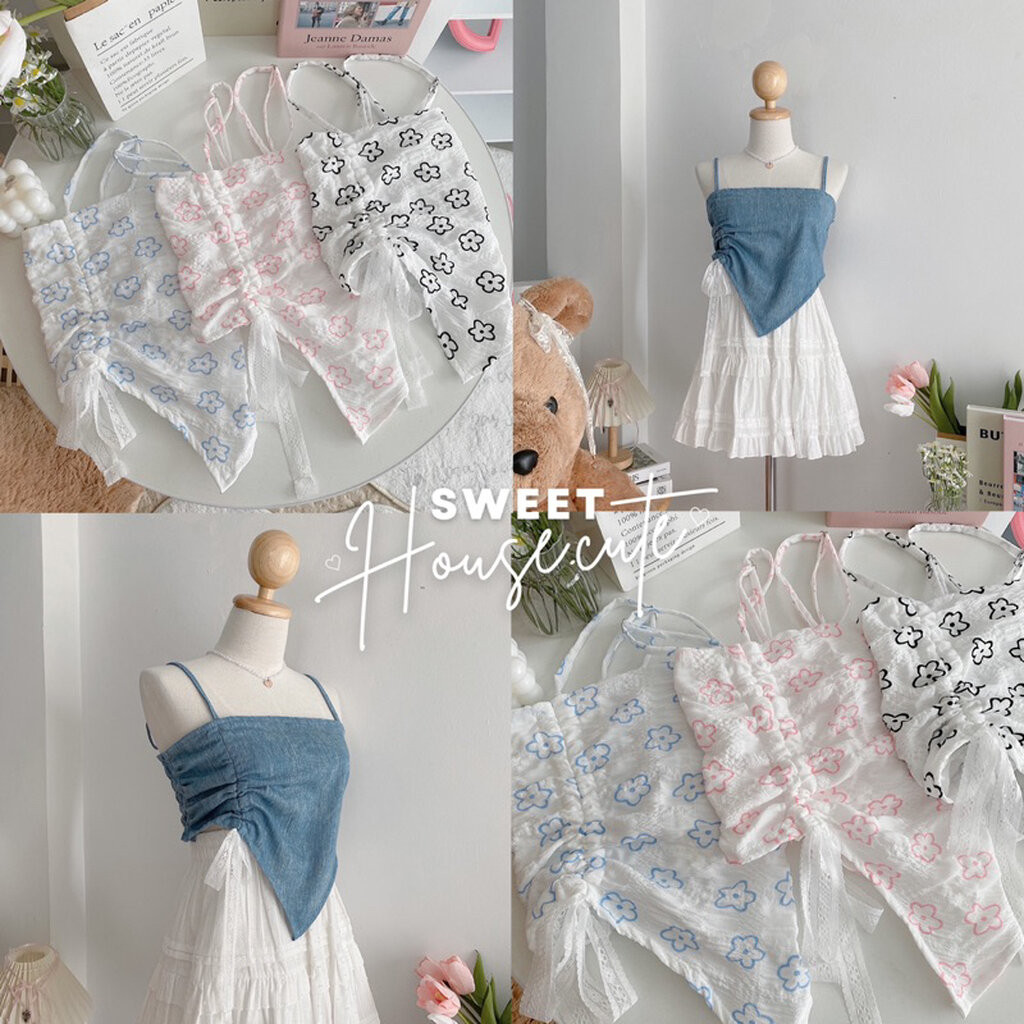 🧸 SweetHouse #334 🌻 เสื้อสายเดี่ยวรูดข้างชายเสื้อปลายวี รุ่นนี้ใส่แล้วพรางหุ่นสวยมากก