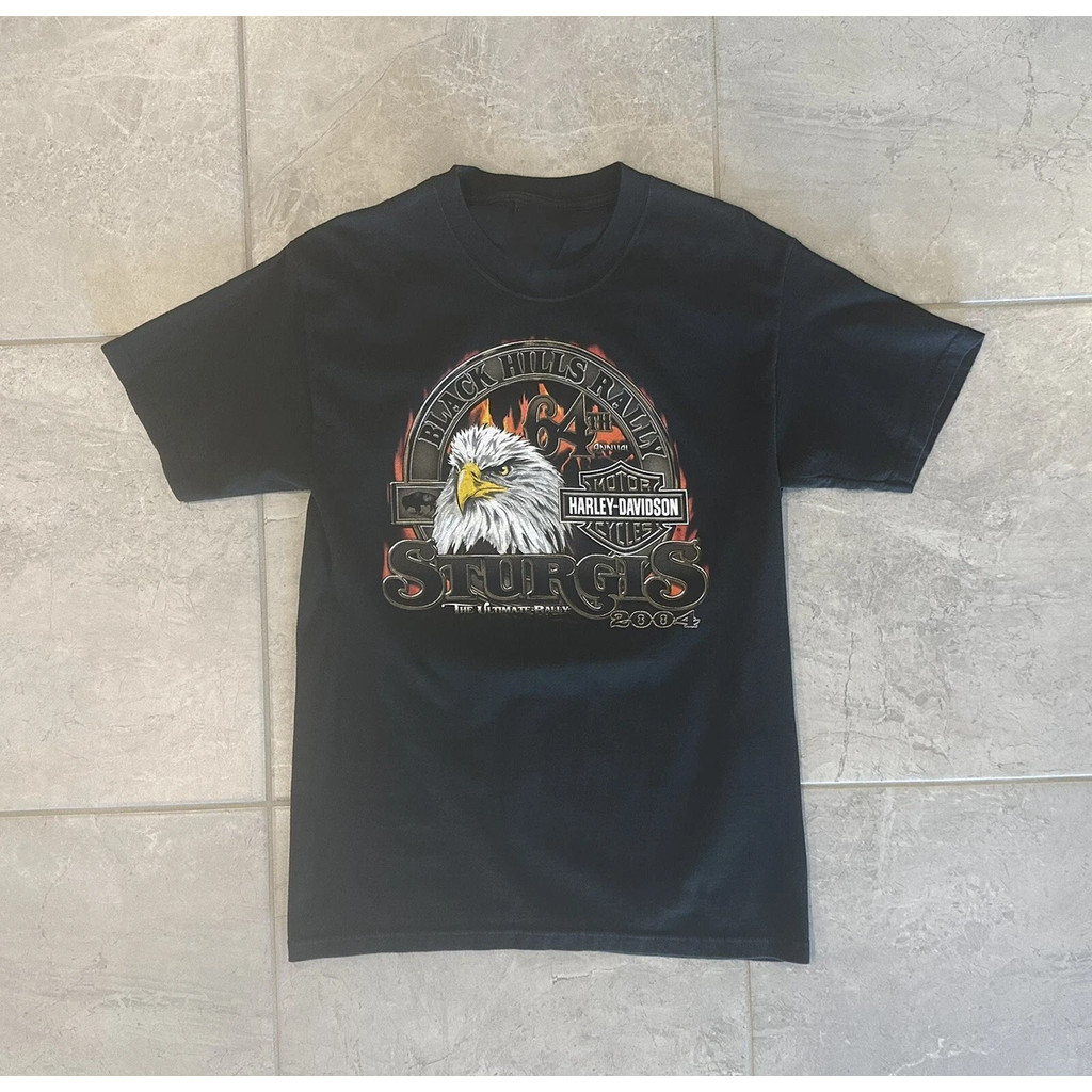 KEMEJA Harley davidson เสื้อเชิ้ตสีดําผู้ชาย Black Hill Rally 64th Annual Sturdiest Tshirt