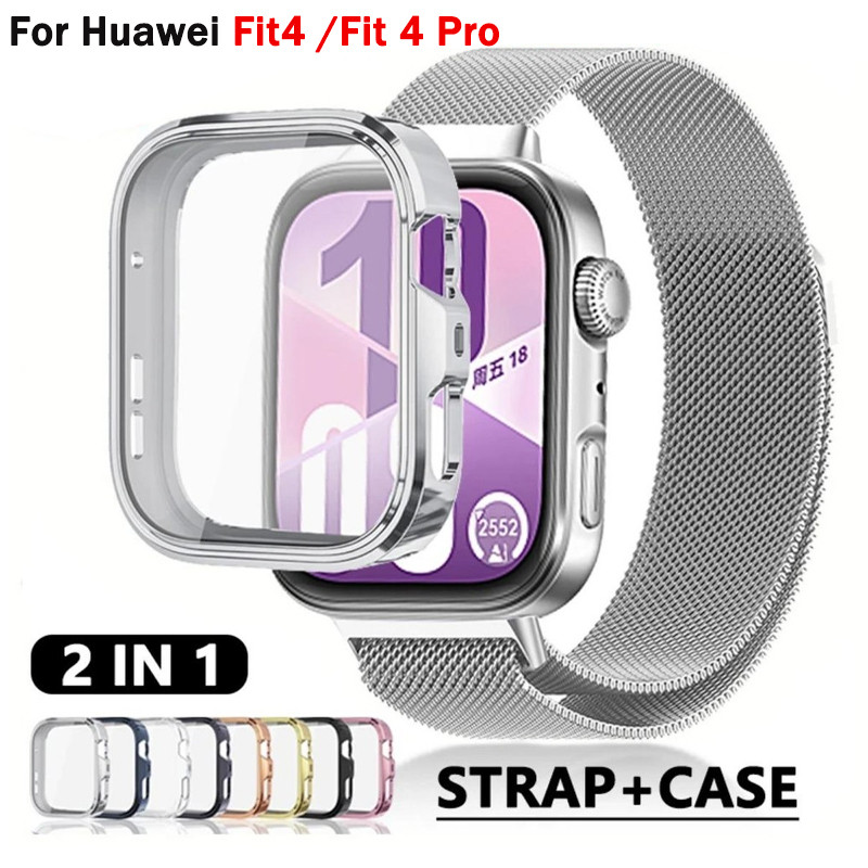เคสTPU + สายห่วงMilaineseสําหรับนาฬิกาHuawei Fit 4 Proสร้อยข้อมือสแตนเลสแม่เหล็กสําหรับHuawei Fit 4 อุปกรณ์เสริมสายรัด