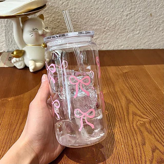 500ML สีชมพูโบว์พิมพ์ ขวดน้ําฉนวน ถ้วยน้ํา เย็น ร้อน กาแฟ น้ําผลไม้ ป้องกันการรั่ว แบบพกพา สําหรับเครื่องดื่มร้อนและเย็น