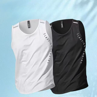 ZENOX ผ้าไหมน้ําแข็งตาข่ายแขนกุดสําหรับผู้ชายเสื้อกล้ามกีฬาระบายอากาศแห้งเร็ววิ่งออกกําลังกายเสื้อกั๊กสีดําสีขาว