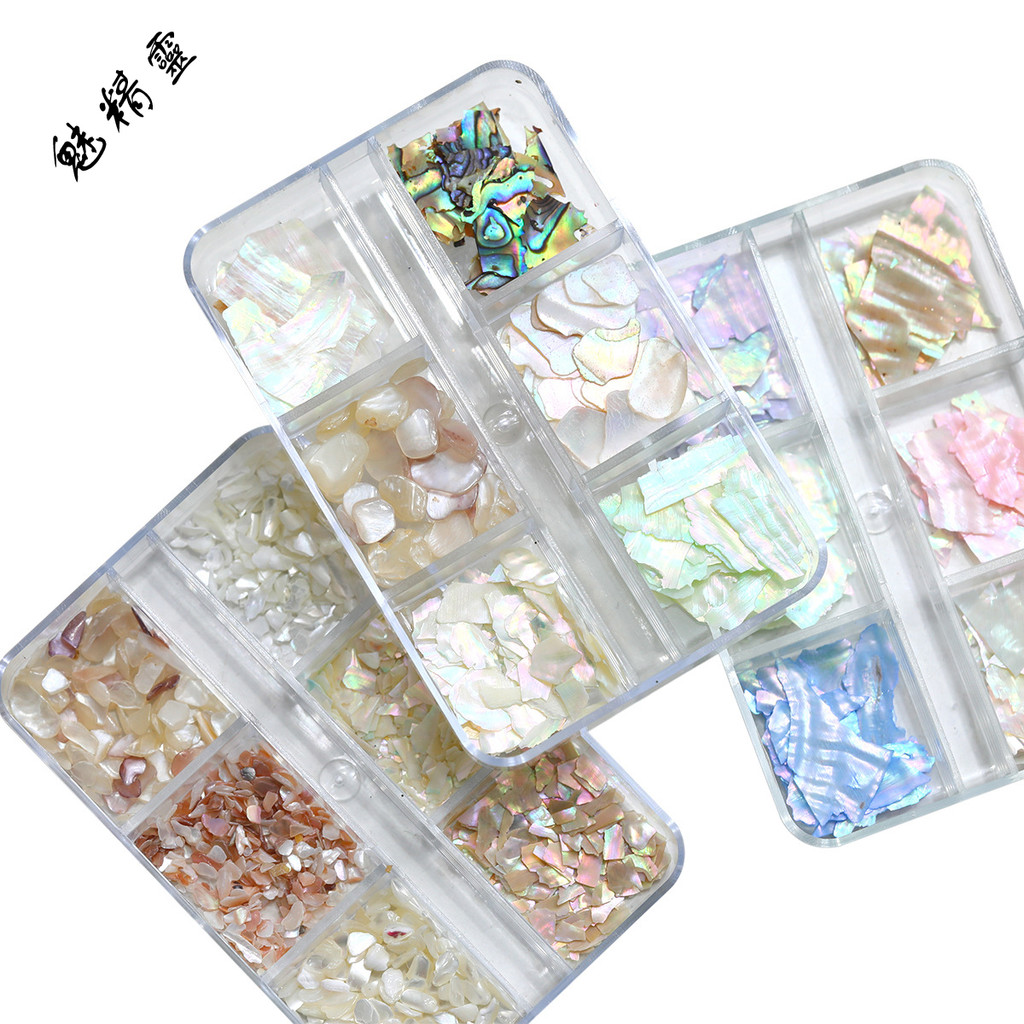 เล็บ 6 กริดผสมเครื่องประดับเปลือก Ultra-Thin Symphony ธรรมชาติ Abalone ชิ้นเล็บเครื่องประดับ