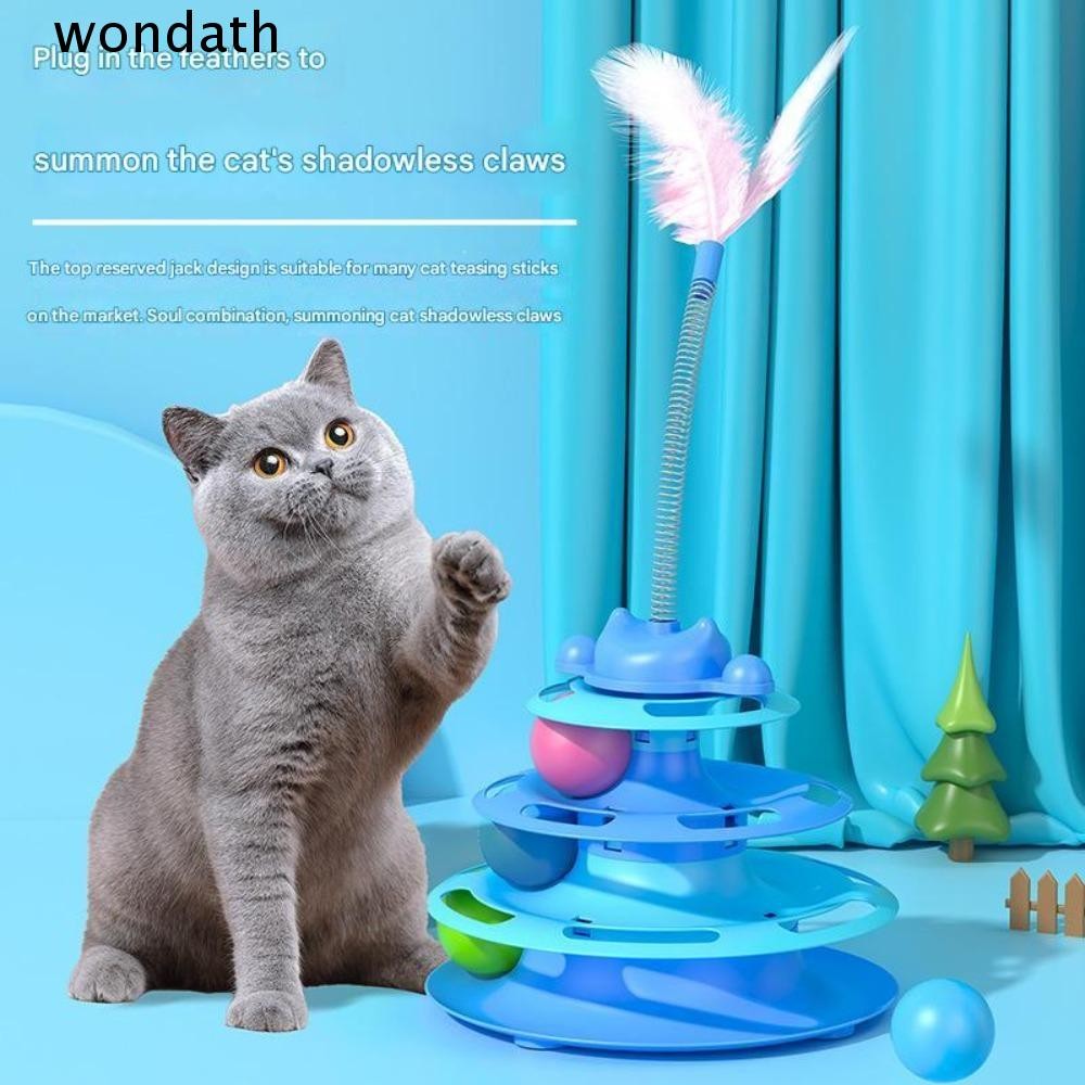 WONDA ของเล่นแมว, ลูกบอลแผ่นเสียงแมวสัตว์เลี้ยงแบบโต้ตอบแบบหมุนได้, การฝึกสติปัญญาขนนก แผ่นสวนสนุกแมว อุปกรณ์สําหรับสัตว์เลี้ยง