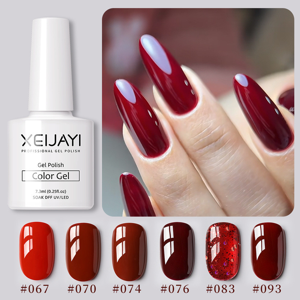 XEIJAYI ยาทาเล็บซีรีย์สีแดงปีใหม่ สำหรับงานแต่งจีน ยาทาเล็บ 6 สี น้ำยาทาเล็บแบบฟอกสีพื้น