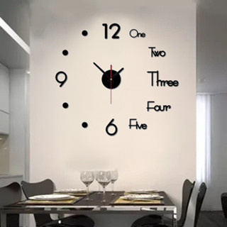 นาฬิกาแขวน นาฬิกาติดผนัง ขนาดใหญ่ 3D สําหรับตกแต่งบ้าน แบบเง…