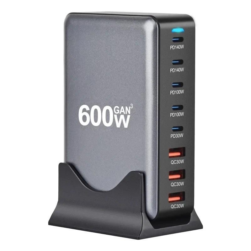ใหม่ 600W GaN Fast Charge 3.0 USB-C Charger 8 พอร์ต 5C3A PD แบบพกพาและเหมาะสําหรับแท็บเล็ต