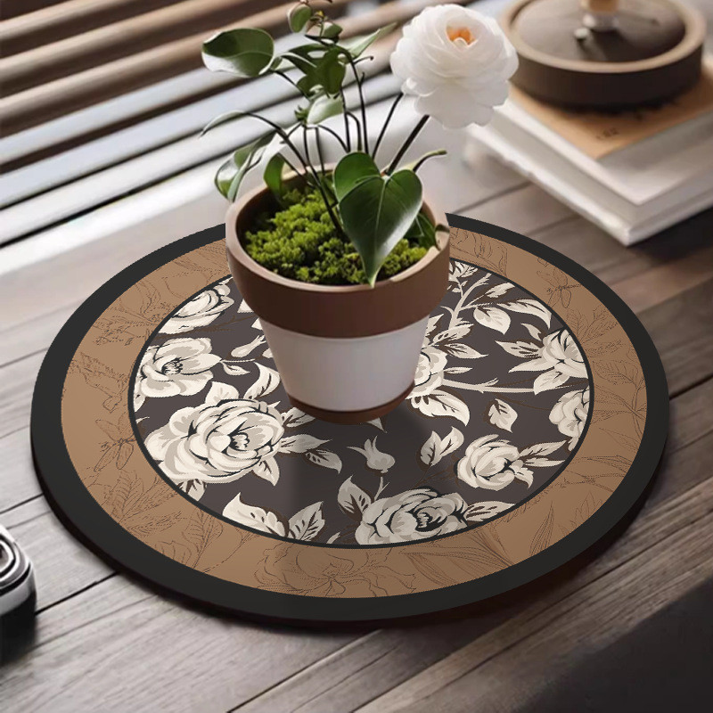 แผ่นรองแจกันสไตล์ฝรั่งเศส หนังดูดซับ หรูหรา แผ่นรองระบายน้ำบนโต๊ะ แผ่นรองกระถางดอกไม้ แผ่นรองถ้วยกาแฟแห้งเร็ว - รูปที่ 2