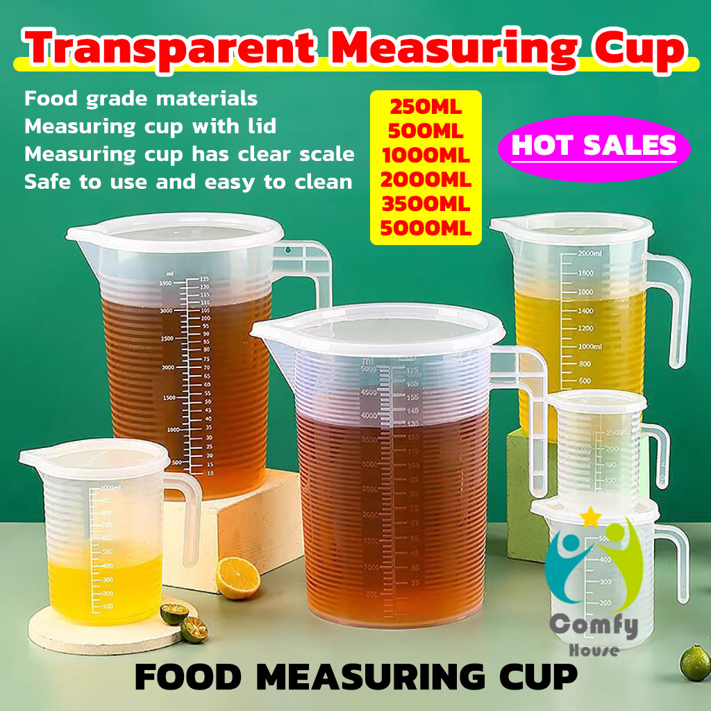 Comfy 500/1000/2000/3500/5000ml เหยือกตวง ทนความร้อนได้ดี ถ้วยตวงพลาสติก พร้อมฝาปิด Measuring cup with lid