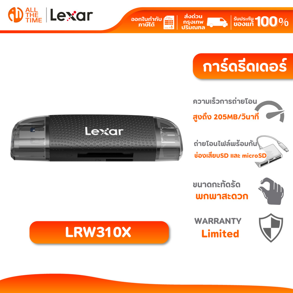 LEXAR LRW310X Dual-Slot SD/MicroSD Card Reader (การ์ดรีดเดอร์) ใส่การ์ดได้ 2 ช่อง : LXR-LRW310X