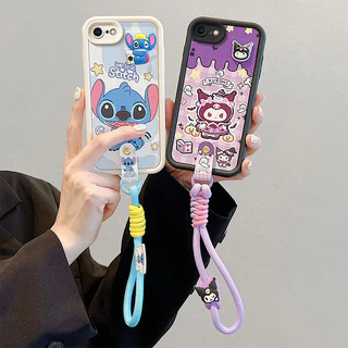 เคส iPhone 6 6S 7 8 PLUS SE2 SE3 หนังการ์ตูนปักหมุดเชือกโทรศัพท์กรณี