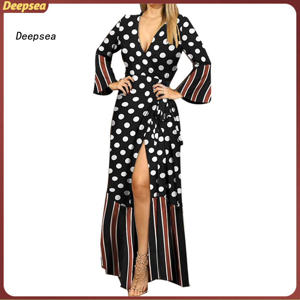 DPA หลวม Fit Elegant Dress ชุดลำลองตัดหลวม Boho Chic V คอ Maxi ชุดสำหรับวันชายหาด