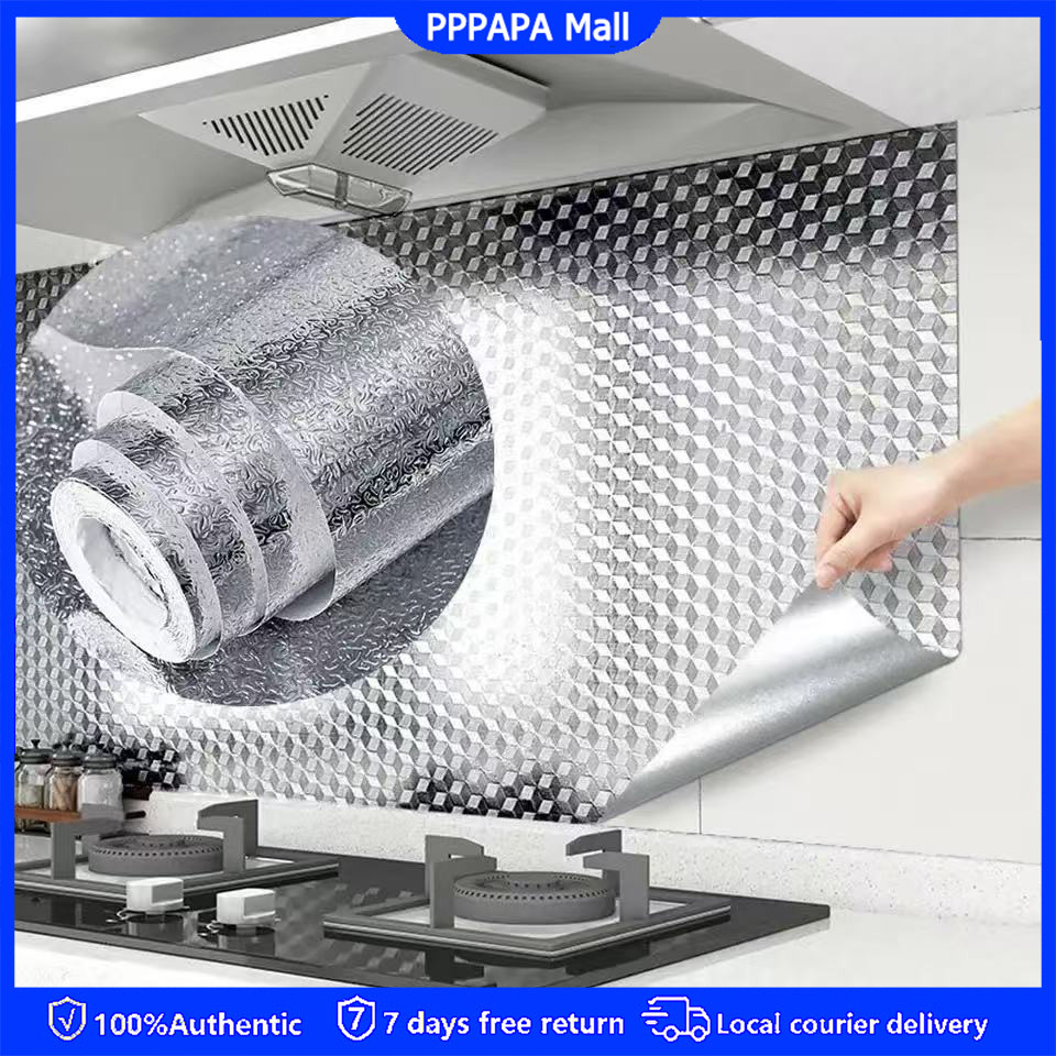 60x500cm Kitchen Proof สติ๊กเกอร์ติดผนังเตา Anti-Fouling อุณหภูมิสูงอลูมิเนียมฟอยล์วอลล์เปเปอร์ตู้ฟิล์มสติ๊กเกอร์แปะผนัง