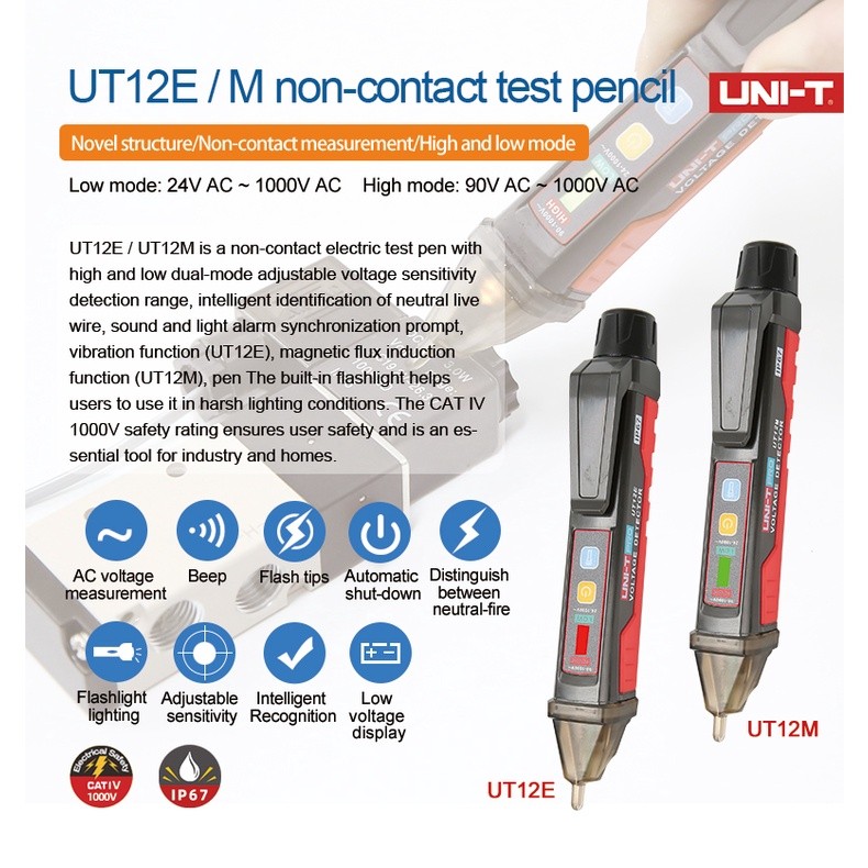 Uni-t ปากกาทดสอบแรงดันไฟฟ้า AC 24V-1000V UT12E UT12M