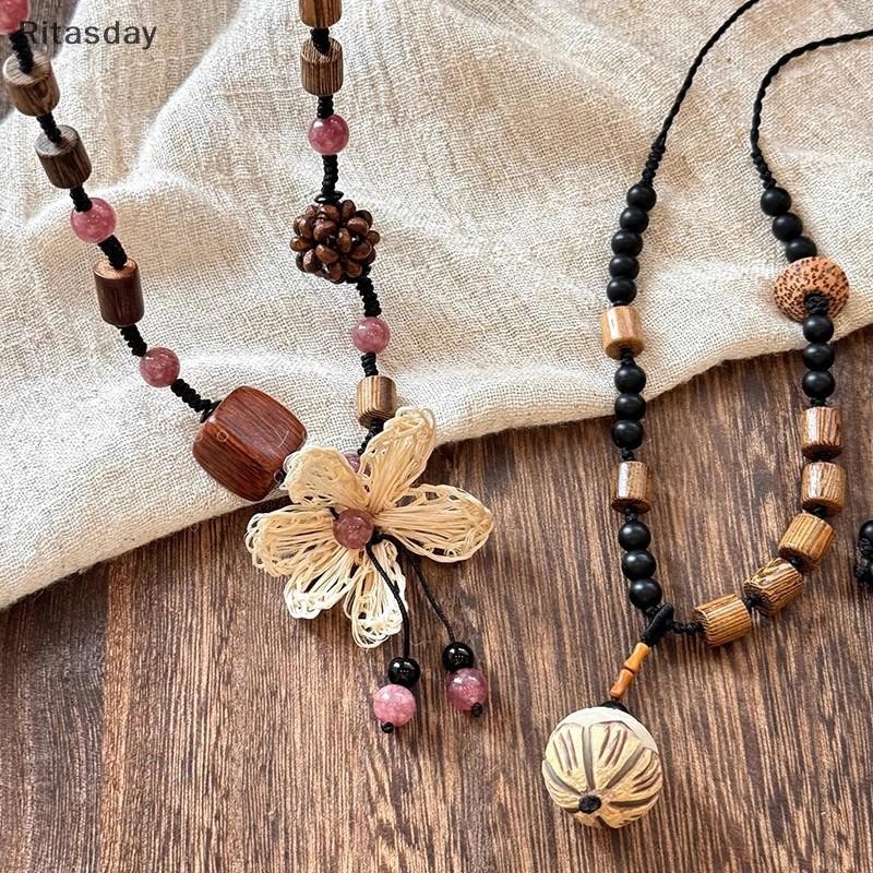Ritasday สไตล์ชาติพันธุ์ Bodhi สร้อยคอดอกไม้สำหรับผู้หญิงยาวเท่ห์ เครื่องประดับแฟชั่นและของขวัญวันเกิดใหม่