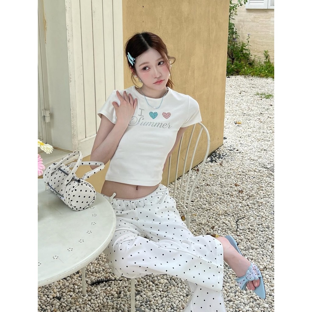 Jbb.Shop | Baby Tee, เรียบง่ายและมีสไตล์ Heart&Letter เสื้อยืดแขนสั้นลายกราฟฟิก #1119 - รูปที่ 5