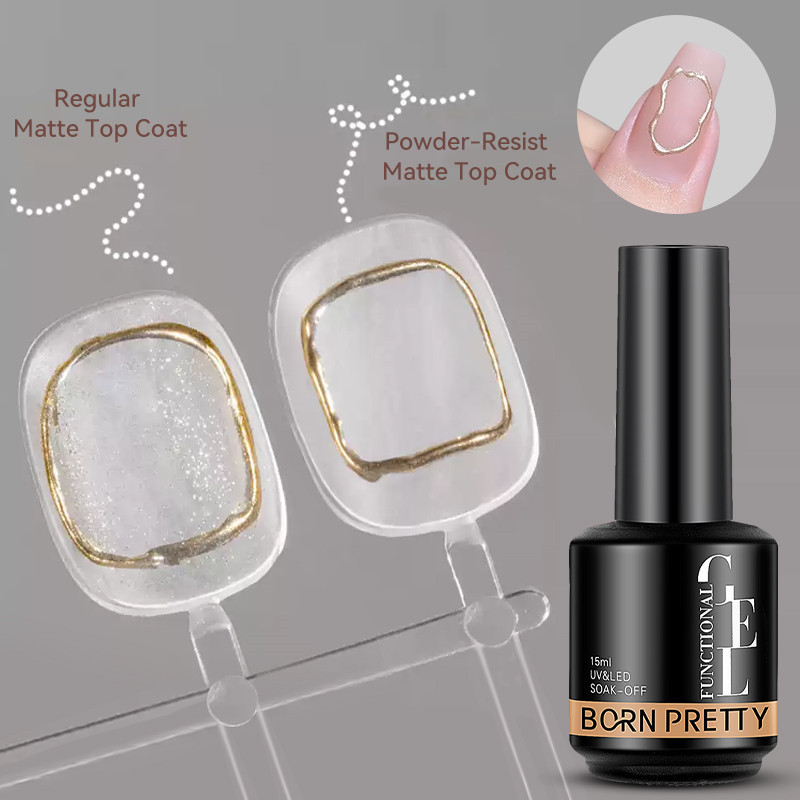 BORN PRETTY 15ml Non-stick Powder Super Matte Top Coat เครื่องมือเล็บ Soak Off UV LED เล็บเคลือบเงาฐานฟังก์ชั่นสูงสุดเจล