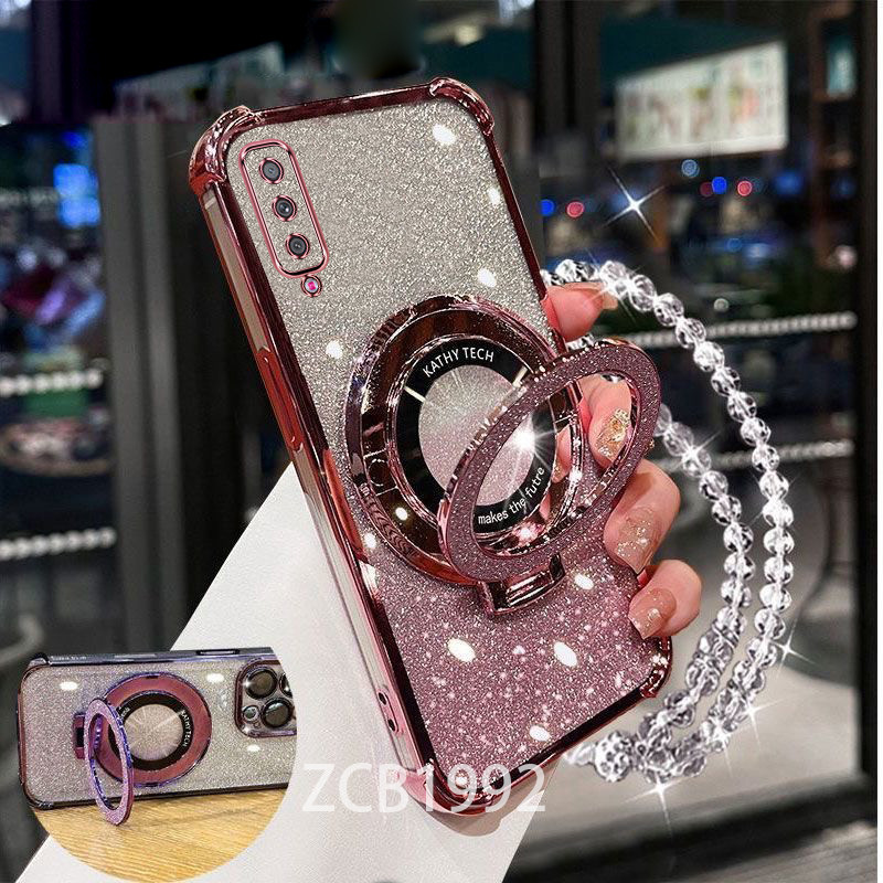 ยอดนิยม Case สําหรับ Samsung A50 A30S A50S A70 A750 A7 2018 S10 M33 A26 A36 5G A56 TPU สี่มุม Anti Drop Flash Powder โปร่งใสเคสโทรศัพท์วงเล็บแม่เหล็กสร้อยข้อมือคริสตัล