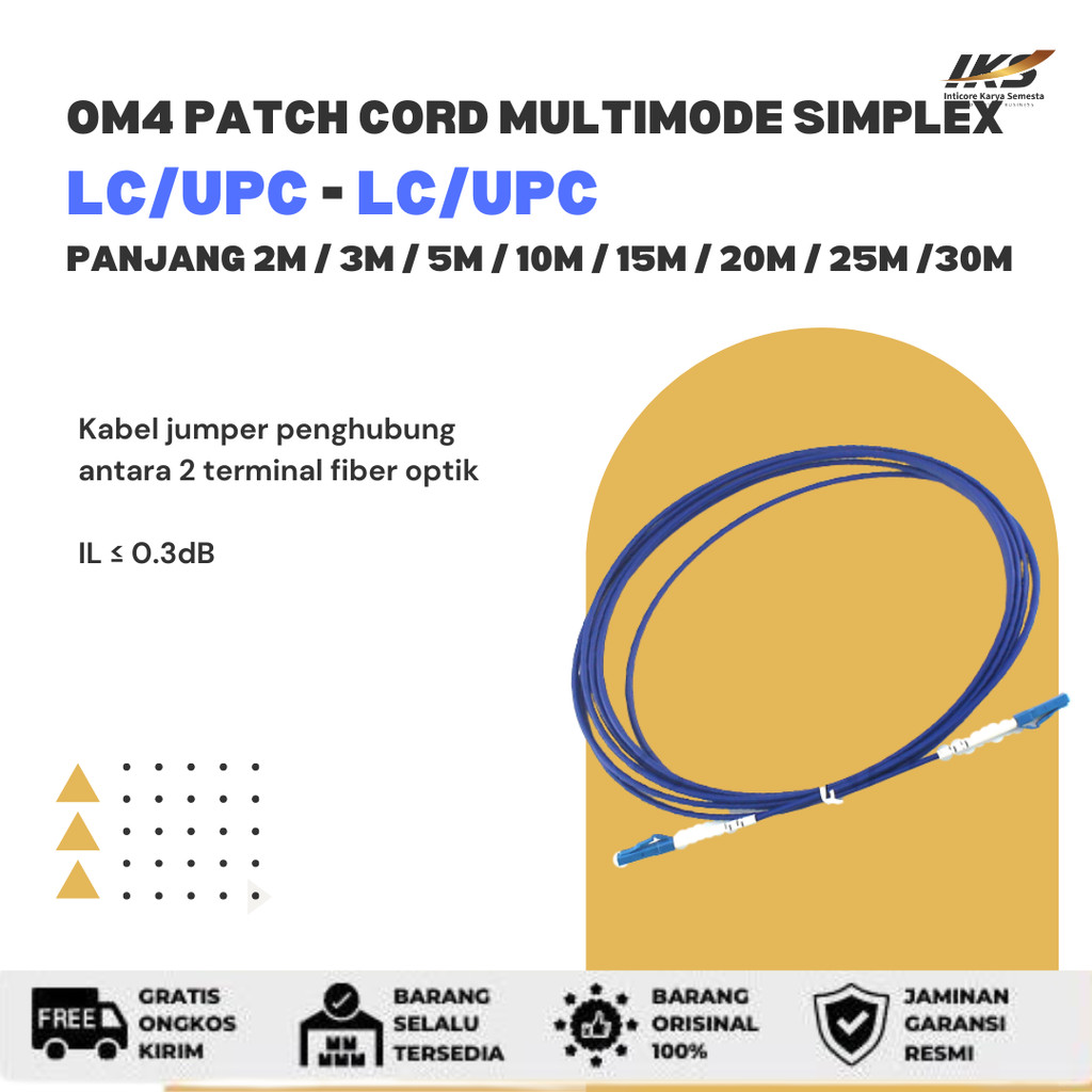 OM4 Patch Cord MULTIMODE SIMPLEX LC UPC - LC UPC เส้นผ่านศูนย์กลางหลากหลายขนาด
