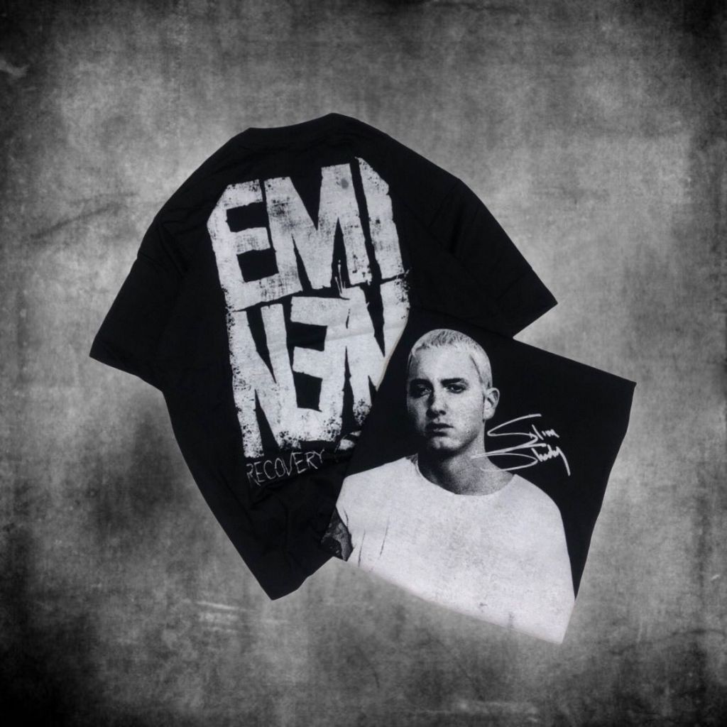 Pull&Bear EMINEM Recovery T-Shirt - เสื้อยืด Vintage Eminem Large Black Cotton Combed 20s
