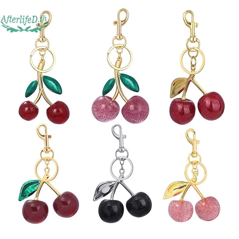 AF แฟชั่น 3D คริสตัลสีแดงเชอร์รี่พวงกุญแจฤดูร้อนผลไม้ Cherries จี้พวงกุญแจสําหรับกระเป๋าสตรีอุปกรณ์เสริมของขวัญ A