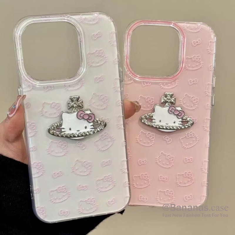 เข้ากันได้กับ iPhone 17 16 15 14 13 12 11 Pro Max X Xr Xs Max 7 8 Plus SE2020 เคสโทรศัพท์ 3D DIY น่ารักสายสีชมพู KT Cat คู่ Clear Soft ฝาหลัง
