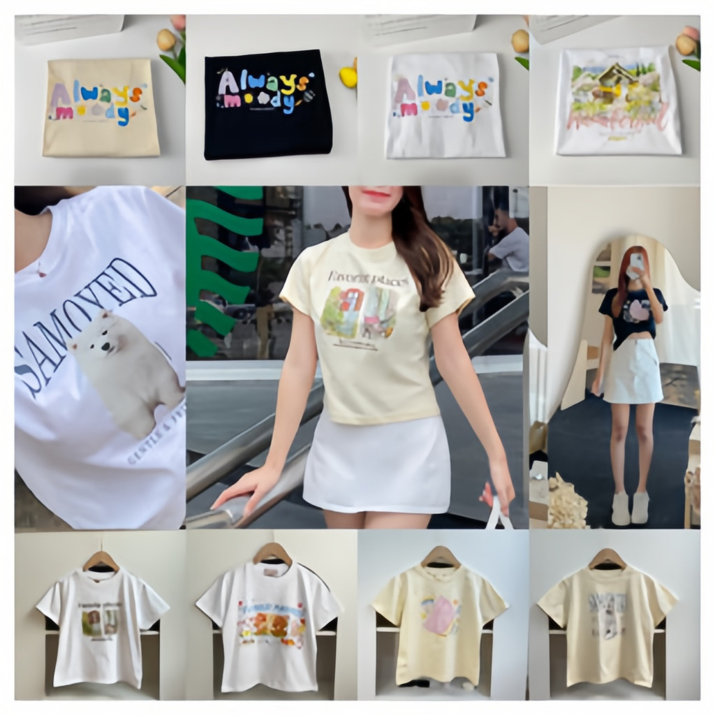 (【ส่งจากไทย) เสื้อครอปทรงพอดีตัว รวมลายสกรีน   เนื้อผ้าที่สวมใส่สบาย