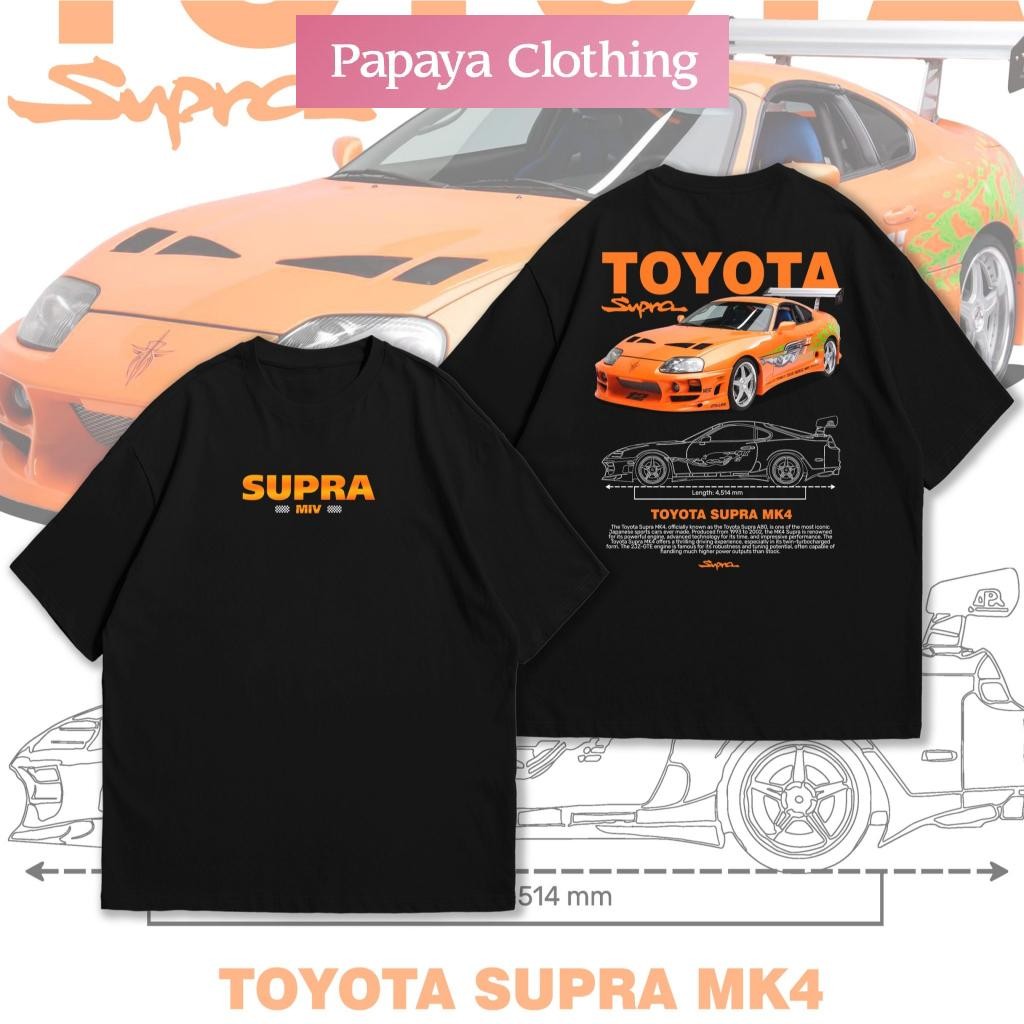 เสื้อยืดลายรถแข่ง TOYOTA Supra MK4 สีส้ม สไตล์ญี่ปุ่น Oversize คอตตอน 100% สำหรับผู้ชายผู้หญิง