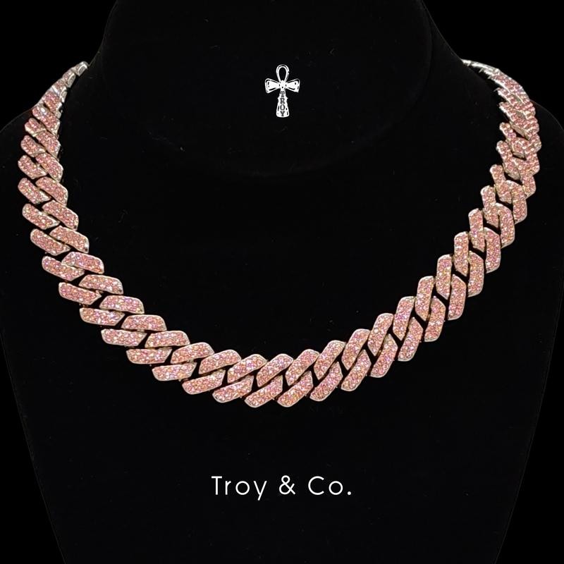 Peach Pink Cuban Chain เพชร CZ  โทนพีชละมุน สร้อยคอคิวบันสายหวาน เท่ ๆ TDN026 Troy & Co.