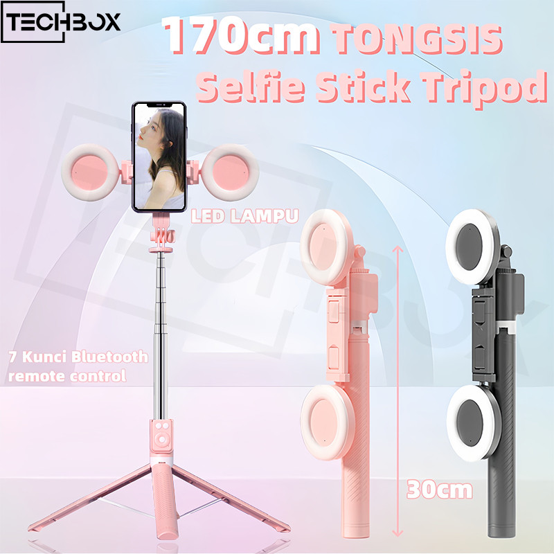 TOMBOL Tech แหนบขาตั้งกล้องSelfie StickไฟLEDขนาดใหญ่บลูทูธ 4 In 1 7 ปุ่มรีโมทคอนโทรล 170 ซม.Selfie S