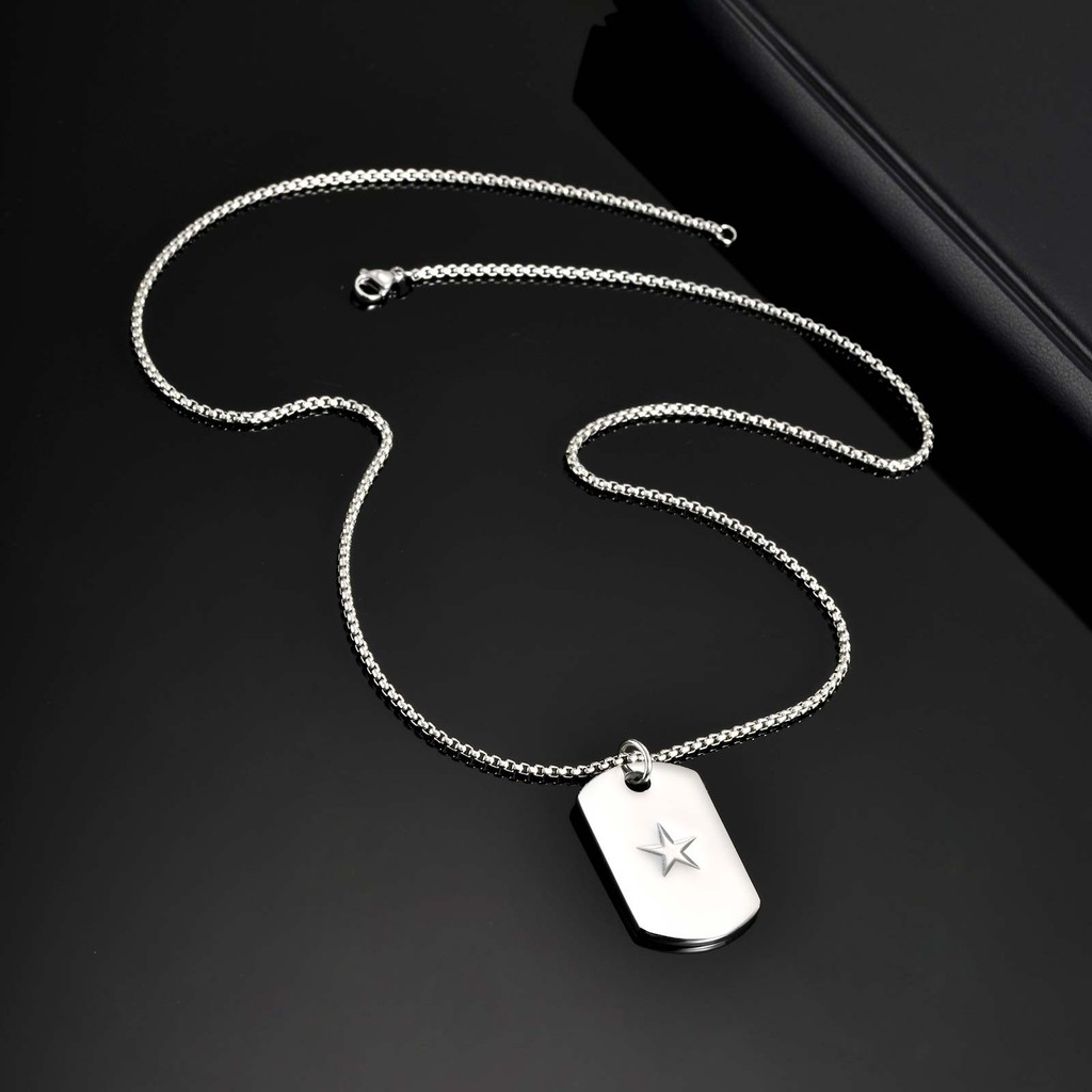 Vnox Simple Tag จี้สร้อยคอสําหรับชาย, Sliver สีสแตนเลสไม่ซีดจางรอบ Star Zirconia Square Charm Choker Unisex เครื่องประดั - รูปที่ 6