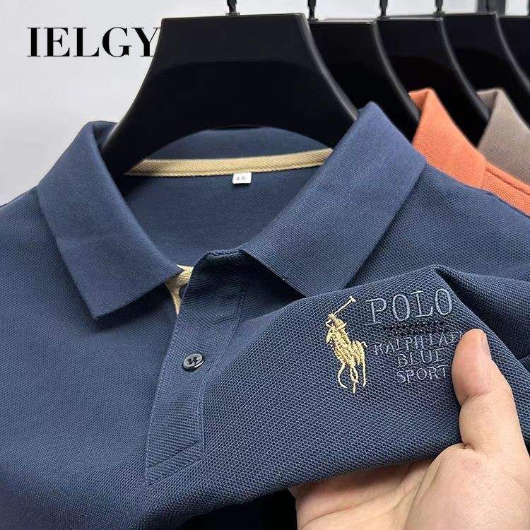 IELGY ฤดูร้อนเสื้อโปโลปักปกระบายอากาศแขนสั้นด้านบน