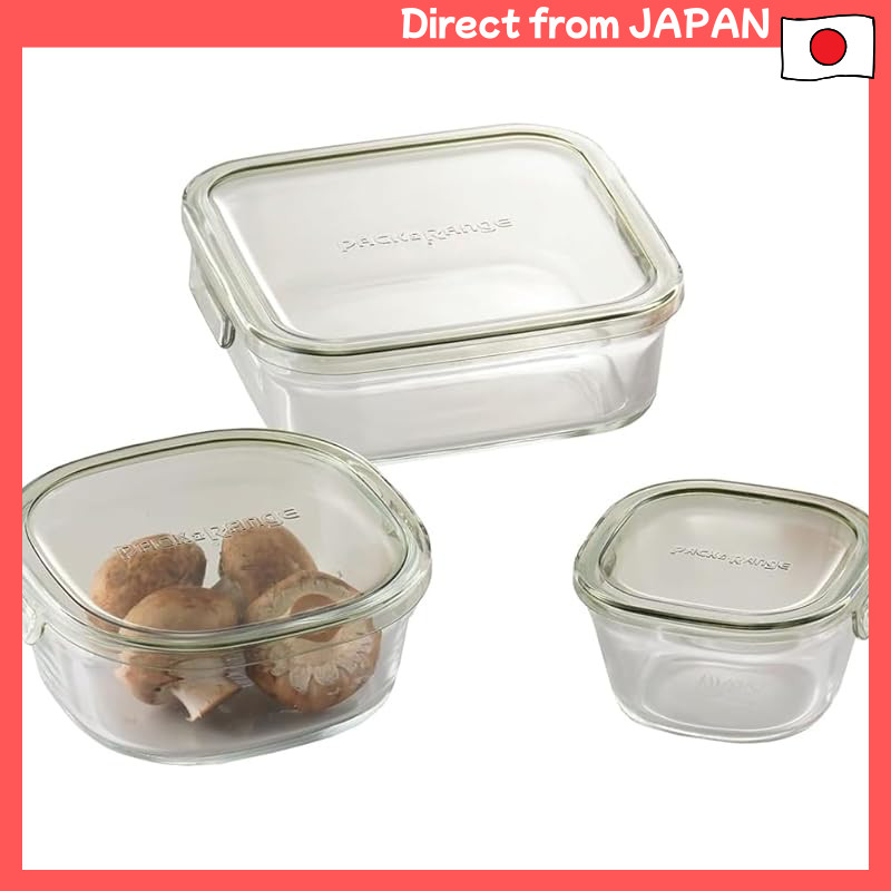 Iwaki Heat-Resistant Glass Storage Container Olive Green Square Shape 3-Piece Set Pack & Range PC-PR