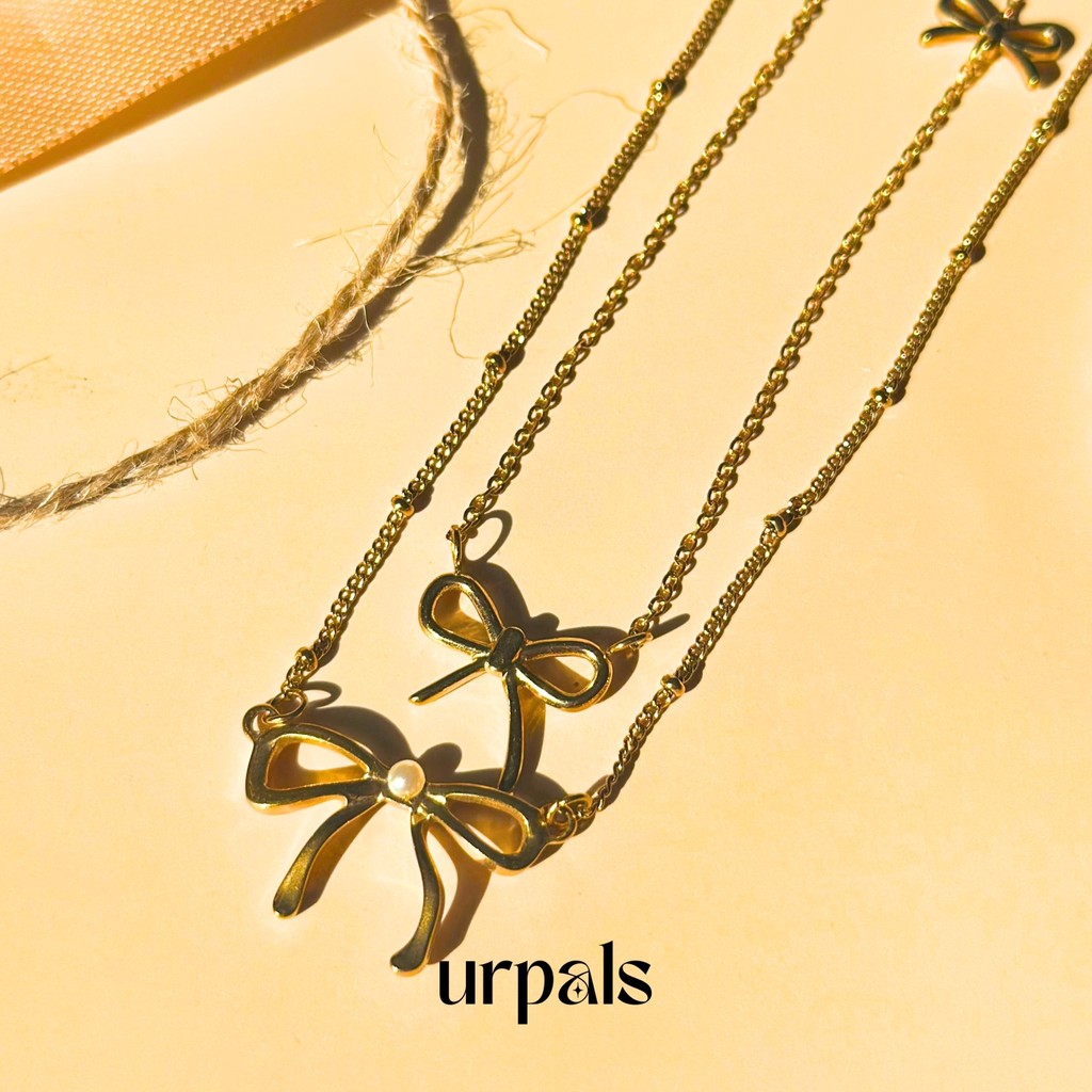 URPALS สร้อยคอ สร้อยคอจี้โบว์ ตัวเรือน Stainless ชุบทอง 18K ใส่อาบน้ำ ออกกำลังกายได้
