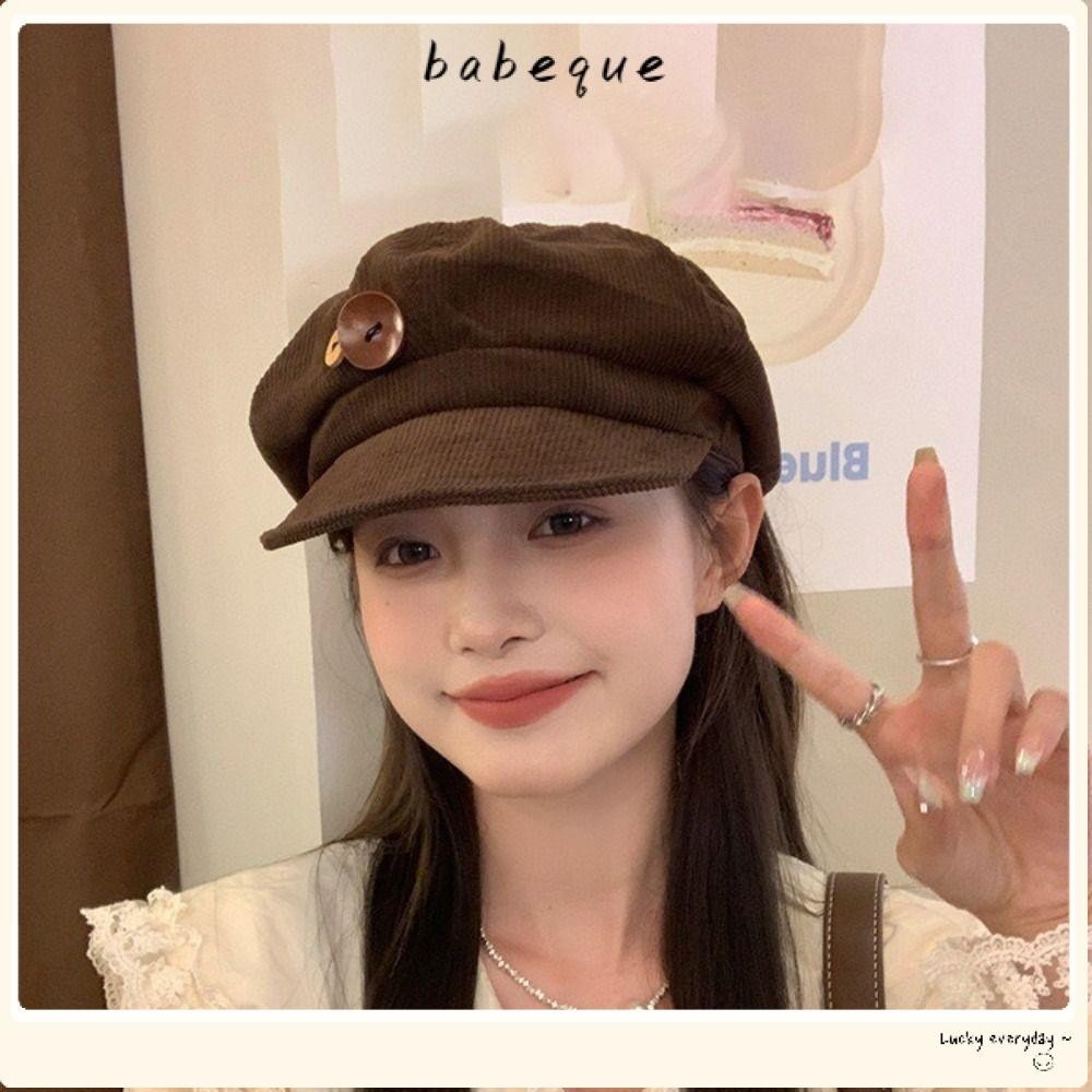 บาเบเก้ หมวกแปดเหลี่ยม,ตกแต่งปุ่มคู่ให้อบอุ่นผ้าลูกฟูกหมวกเบสบอล,วินเทจเบเร่ต์ปรับ กันลม หมวกหนังสือพิมพ์กลางแจ้ง