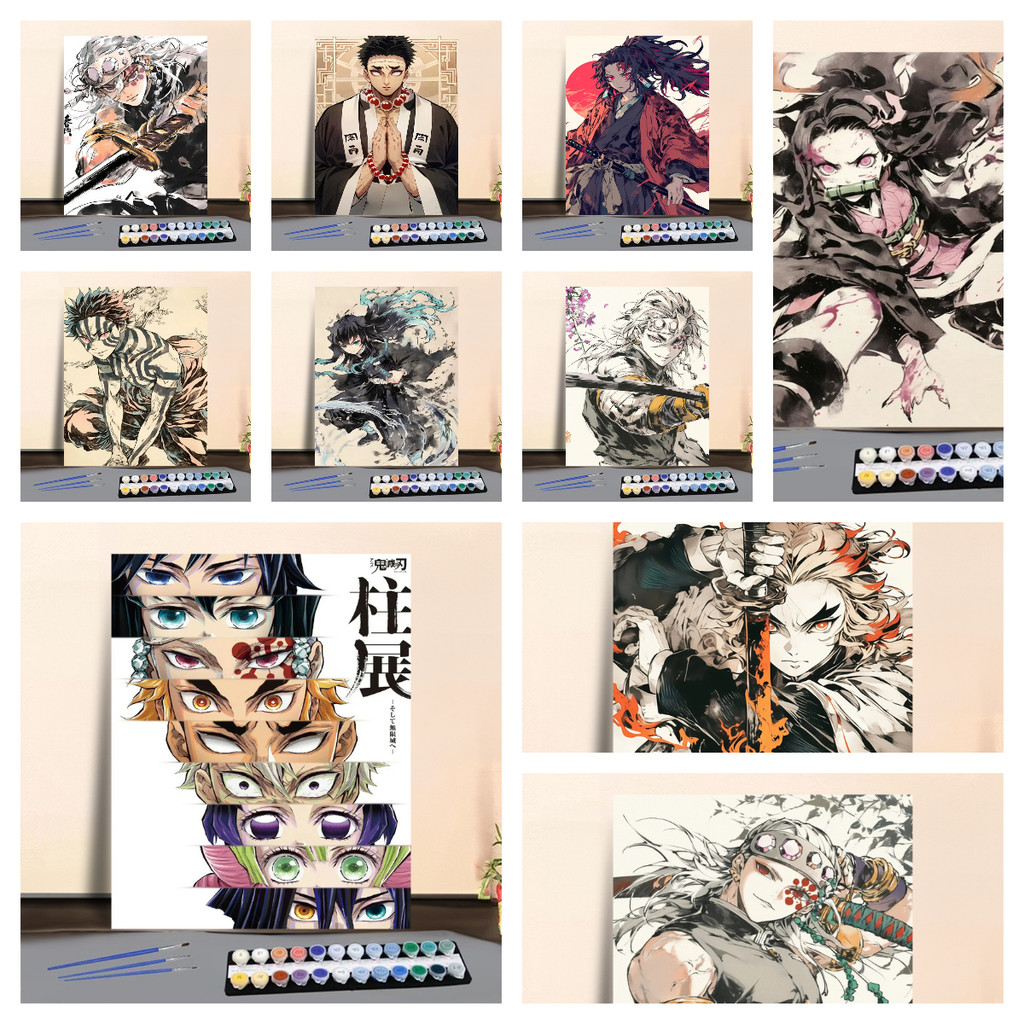 KS Cartoon Demon Slayer Hashira ภาพวาดสีน้ํามัน ระบายสีตามตัวเลข DIY ภาพวาดอะคริลิค ภาพสีน้ํามันดิจิตอล ของขวัญ 5248