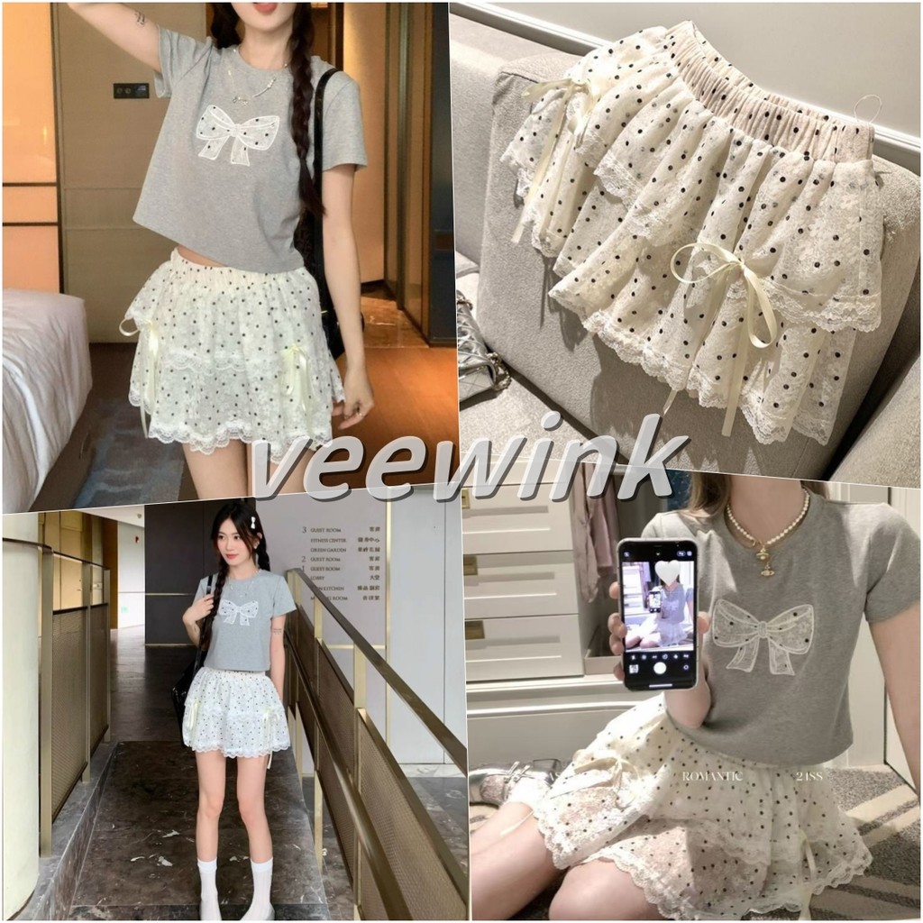 Veewink Mini Skirt กระโปรงบัลเล่ต์ มีซับในกางเกง แต่งลูกไม้ สไตล์ใหม่