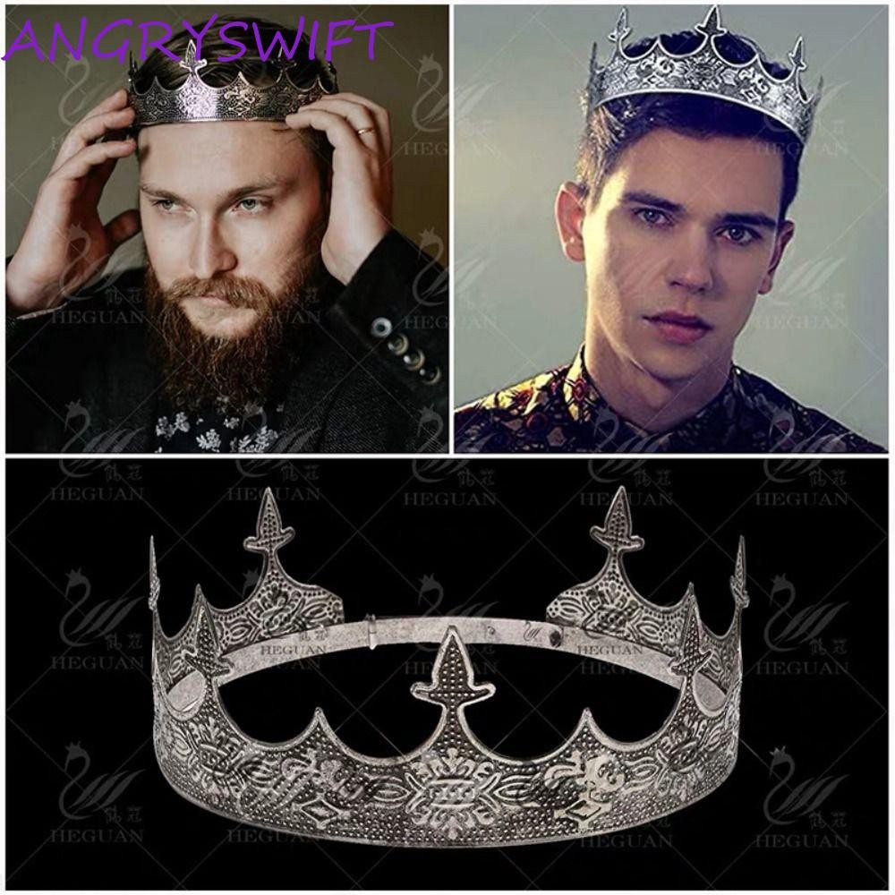 ANGRYSWIFT มงกุฎเจ้าชาย ที่คาดผมแบบห่วงผม King Crown เครื่องประดับผมสำหรับงาน Mitzvah และงานแต่งงาน