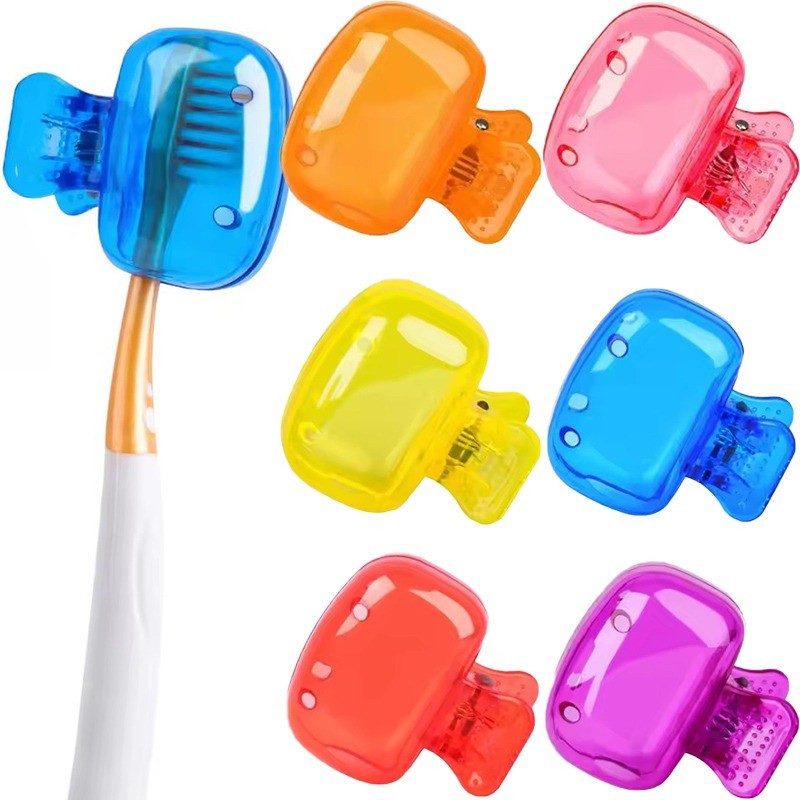 ผ้าคลุมหัวแปรงสีฟันเดินทางแบบพกพา / แปรงสีฟันพลาสติกในครัวเรือนหมวกป้องกัน การจัดเก็บ คลิป (สีสุ่ม)