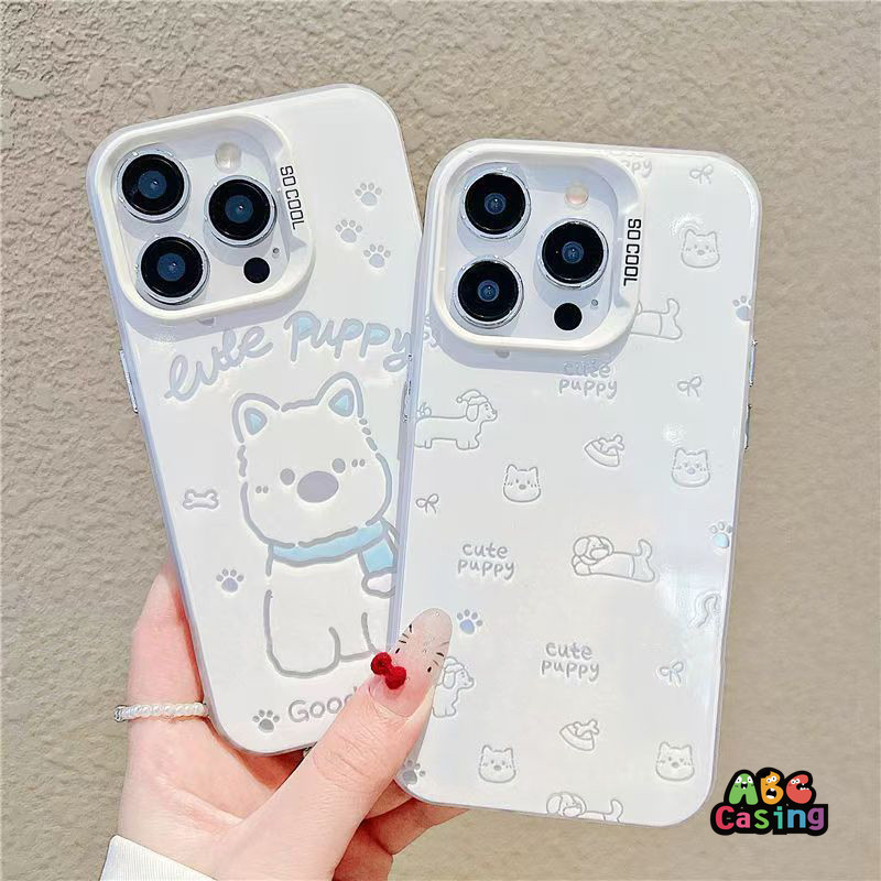 เคสเข้ากันได้กับ IPhone 14 16 15 13 12 11 Pro Max 15 16 7 8 Plus X XS Max XR SE 2020 เคสคู่รักลายลูกหมานำโชคสุดเรียบง่าย
