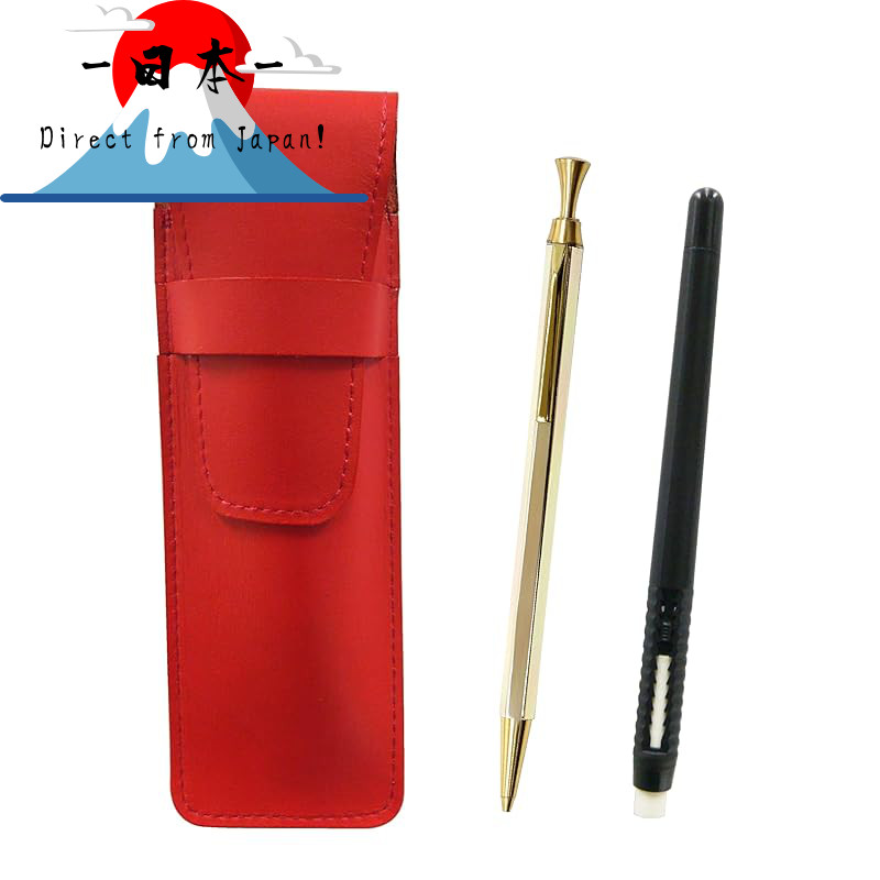 [Direct from Japan]
Slim Cowhide Pen Case Red, Pen-Shaped Eraser Black, Z88 All-Gold 6-Sided Knock M