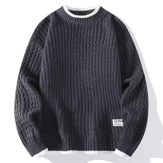 56MEN Sweater 761 สเวตเตอร์ไหมพรม คอถักผ้าสองสี ไหมพรมเส้นใหญ่ ผ้าหนา เสื้อแขนยาว เสื้อกันหนาว สินค้าพร้อมส่ง