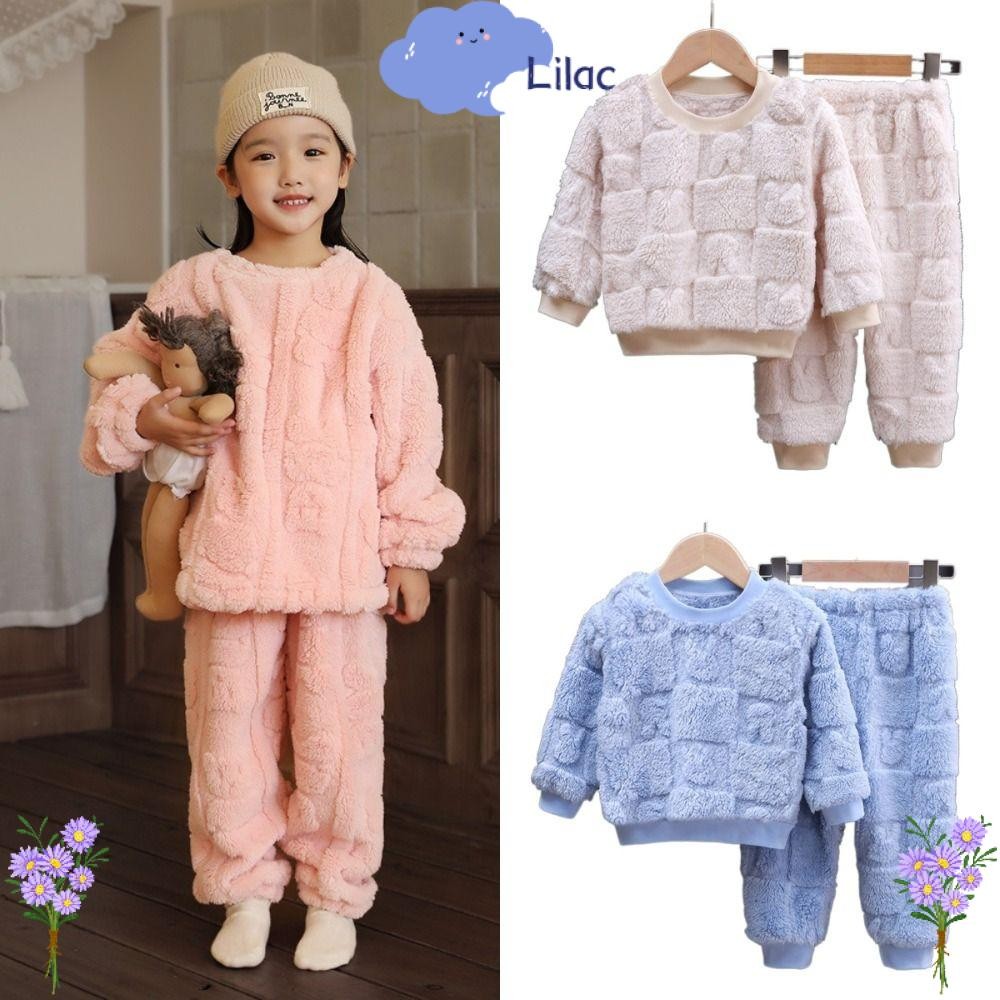 ลิลค ฤดูใบไม้ร่วงและฤดูหนาวหน้าแปลนชุดนอนชุด,สบายสีทึบเด็กชุดนอนชุด,ตุ๊กตาหนาเกาหลีความร้อนด้านบน + กางเกง