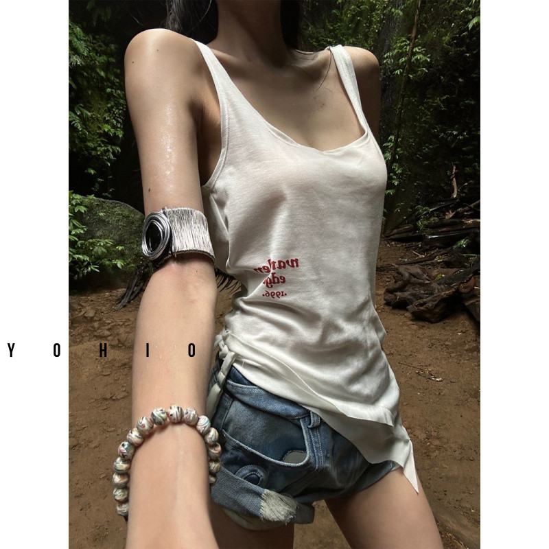 ชุดสายเดี่ยวแขนกุดสไตล์อเมริกันเรโทรสำหรับผู้หญิงในฤดูร้อน