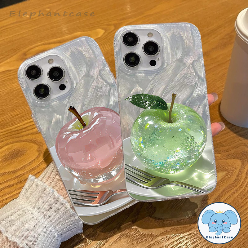 เคสคริสตัลรูปผลไม้การ์ตูนสีเขียวชมพู เข้ากันได้กับ IPhone 13 11 16 14 15 12 Pro Max XR X XS Max 16 8 7 15 Plus SE 2020