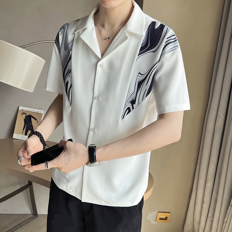 หล่อแฟชั่นสบายๆเย็บคอคิวบาทุกการแข่งขันเสื้อแขนสั้นผู้ชายฤดูร้อนอินเทรนด์ผู้ชายเสื้อ SFH20250612