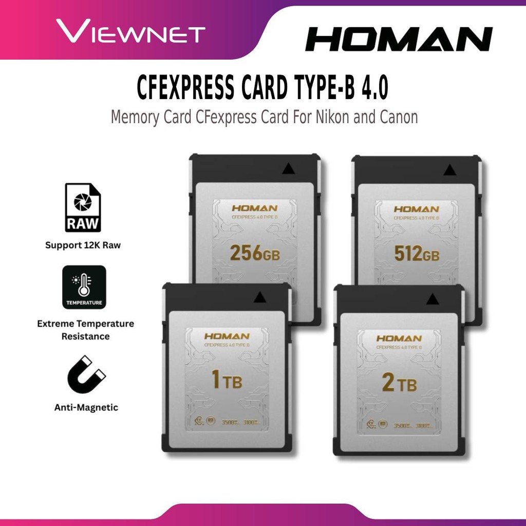 การ์ด HOMAN CFEXPRESS TYPE-B 4.0 / การ์ด CFEXPRESS TYPE-B 4.0 PRO การ์ดหน่วยความจําสําหรับ NIKON และ
