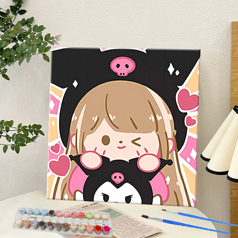 🔥พร้อมส่ง🔥ระบายสีตามตัวเลข 20x20cm Sanrio ชุดระบายสี DIY คุโรมิ/ทำนองเพลง/Hello Kitty อุปกรณ์ที่สมบูรณ์ การฝึกสมาธิ - รูปที่ 3