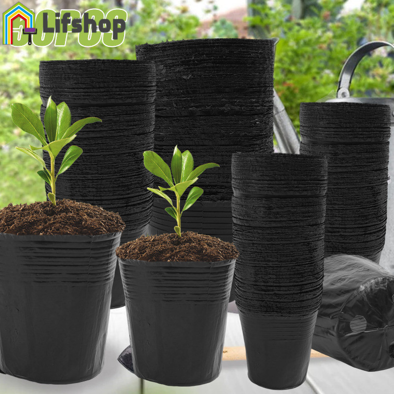 กระถางเพาะกล้าพลาสติกหนา 4 ขนาด, กระถางต้นไม้เพาะชําแบบใช้ซ้ําได้พร้อมรูระบายน้ํา, อุปกรณ์ทําสวนซ้อนสําหรับพืชในร่ม/กลางแ