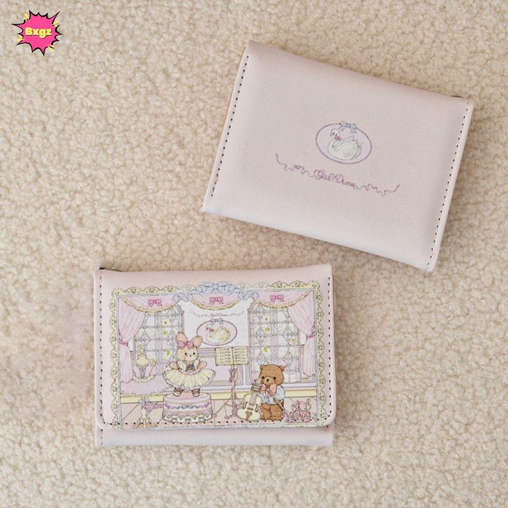 INNICE กระเป๋าสตางค์ใบสั้น, กระเป๋าเงินหมีและกระต่ายแบบพกพา, กระเป๋าใส่เหรียญหลายช่อง PU น่ารักสาว