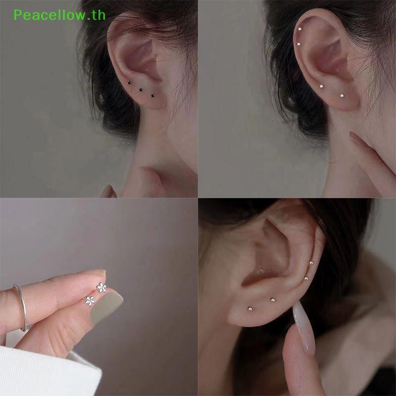 Peacellow 1 คู่แฟชั่นอินเทรนด์ Zircon ต่างหูสตั๊ดสําหรับผู้หญิงสาวทุกวันเรขาคณิตต่างหูขนาดเล็กหูกระดูกเล็บเครื่องประดับอุปกรณ์เสริม TH
